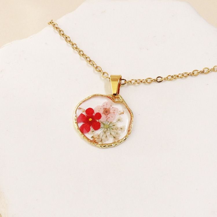 Summer Women Fashion Multicolor Dried Flower Hand Drop Glue Pendant Necklace 6-Bag