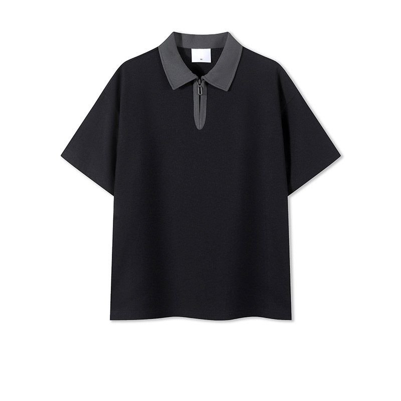 Half Zipper Men Short-Sleeved Casual Color-Matching Raglan Shoulder Sleeve Polo Shirt Custom