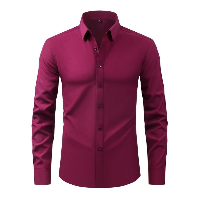 Men Fashion Casual Business Basic Solid Color Long Sleeve Lapel Shirt