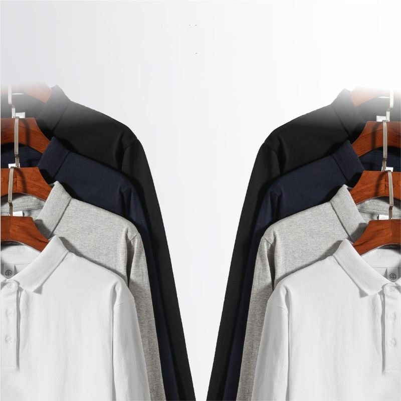 250g Fashion Basic Men Cotton Long Sleeve Solid Color Polo Shirt Custom