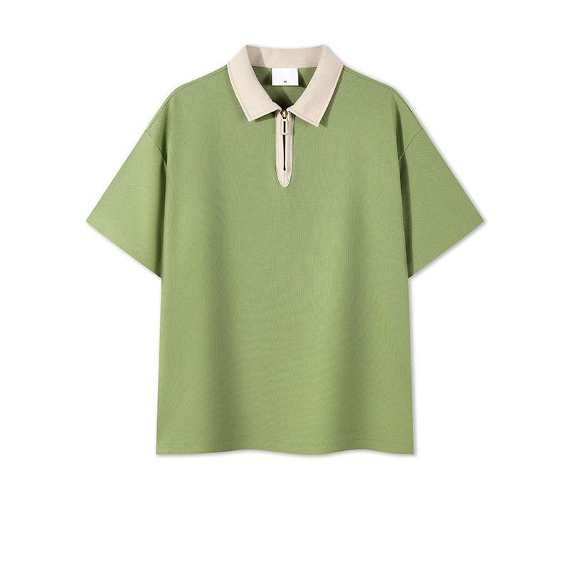 Half Zipper Men Short-Sleeved Casual Color-Matching Raglan Shoulder Sleeve Polo Shirt Custom
