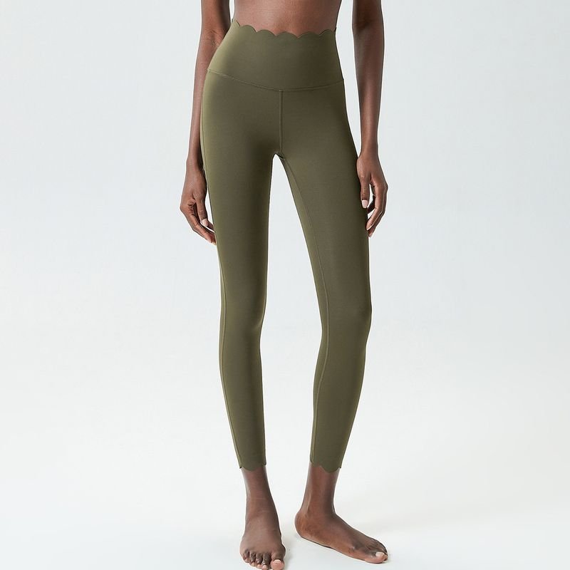 Women Casual Solid Color Small Wave Liquid Glue High Waist Tight Quick-Dry Yoga Pants