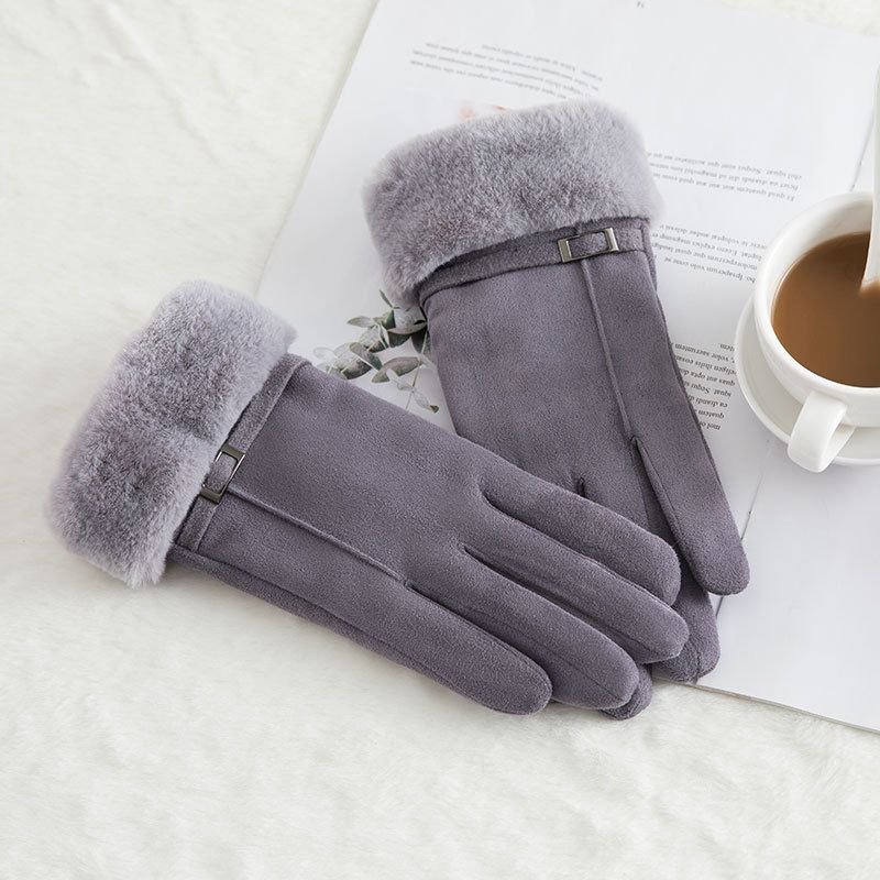 Autumn And Winter Women'S Fashion Suede Double Layer Fleece-Lined Thickened Cycling Touch Screen Gloves