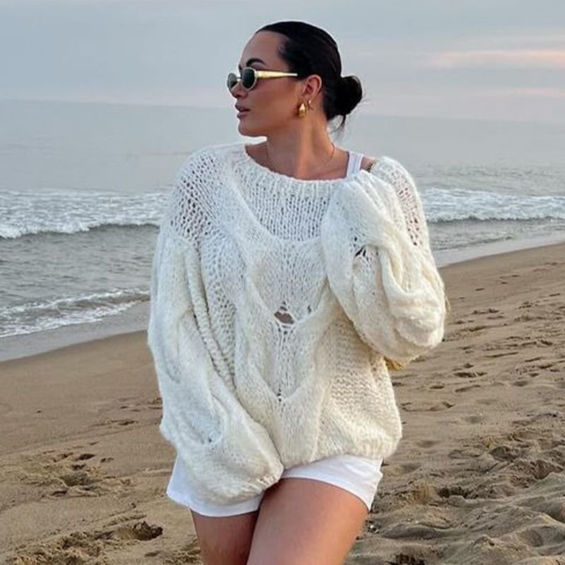Autumn Winter Women Fashion Loose Round Neck Long Sleeve Knitted Sweater