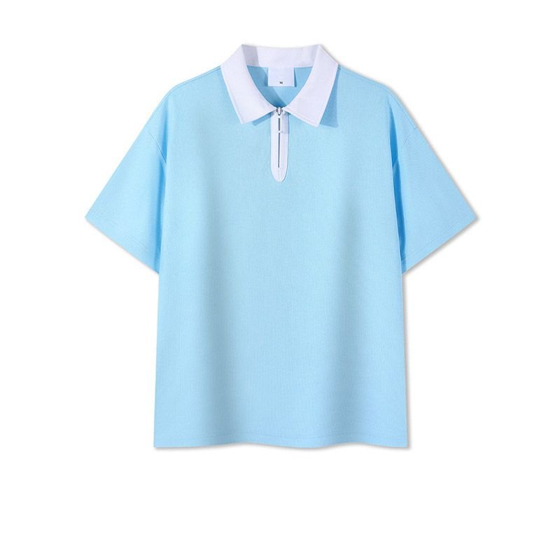 Half Zipper Men Short-Sleeved Casual Color-Matching Raglan Shoulder Sleeve Polo Shirt Custom