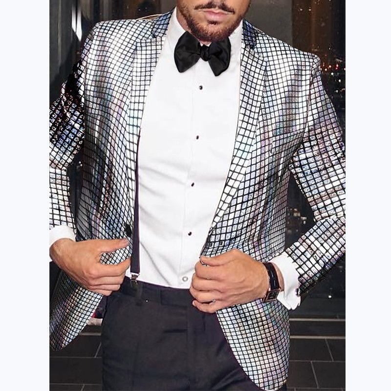 Men Fashion Casual Convection Perm Plid Long Sleeve Lapel Suit