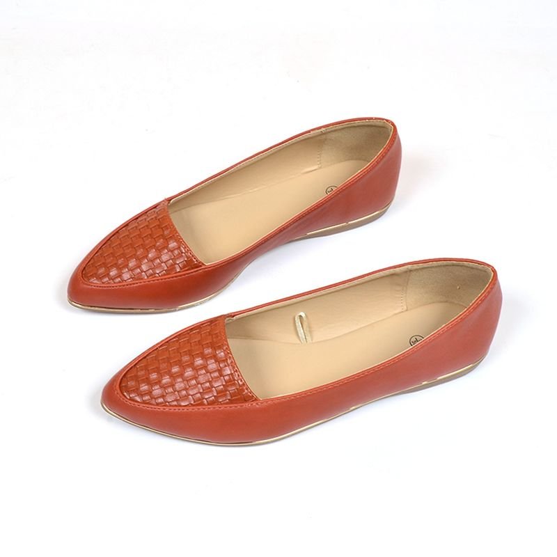 Women Casual Elegant Pointed Toe Flat Woven Grain PU Flat Loafers Work Shoes
