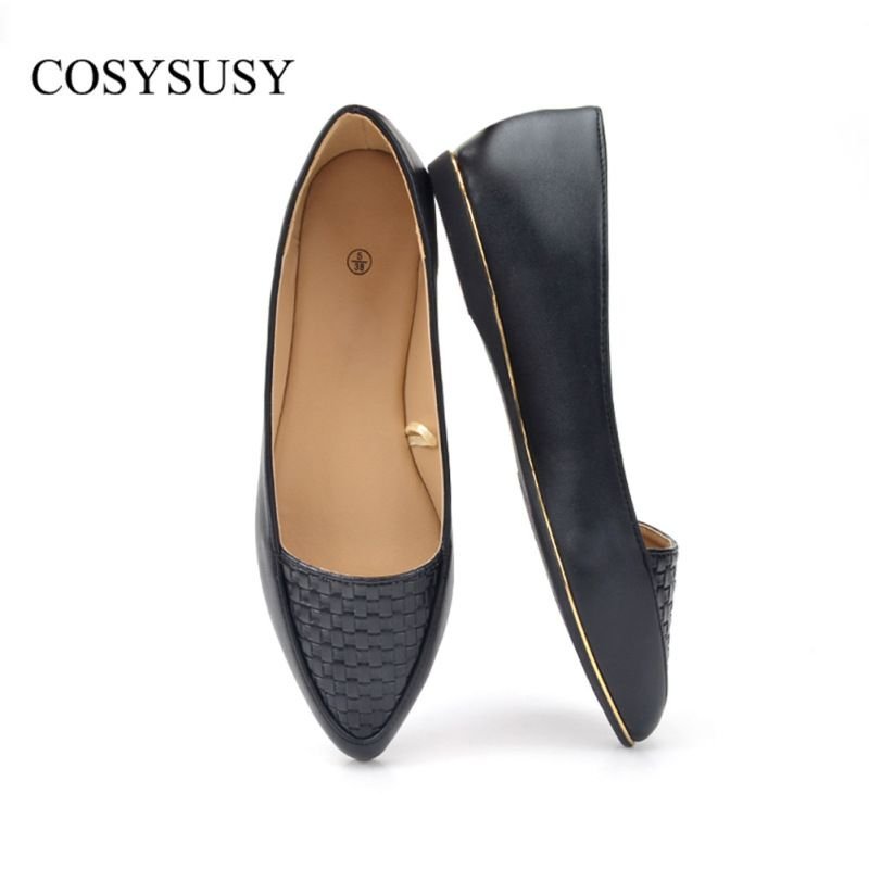 Women Casual Elegant Pointed Toe Flat Woven Grain PU Flat Loafers Work Shoes