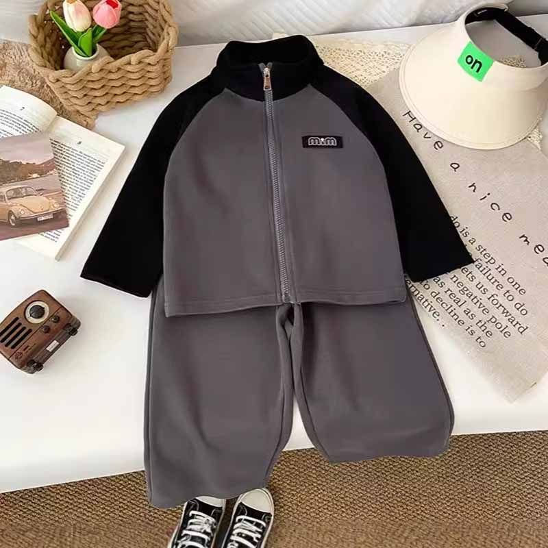 Kids Toddler Boys Girls Spring Autumn Casual Sport Color Matching Long Sleeve Coat Trousers Sets