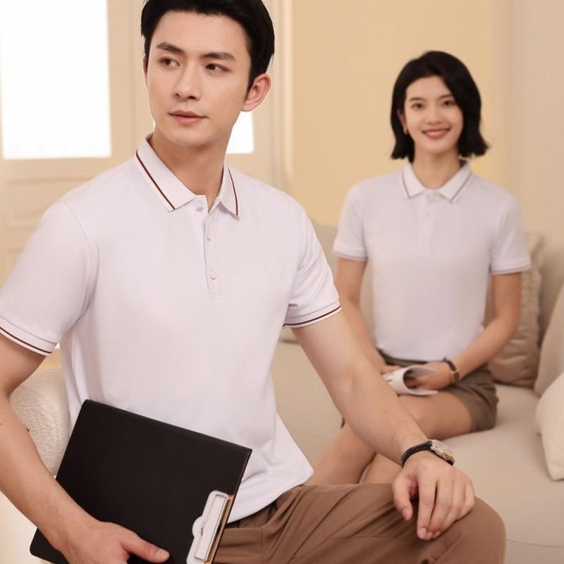 Simple Stripe Polo Collar Men Women Short Sleeve Logo Print Embroidery Custom Shirt