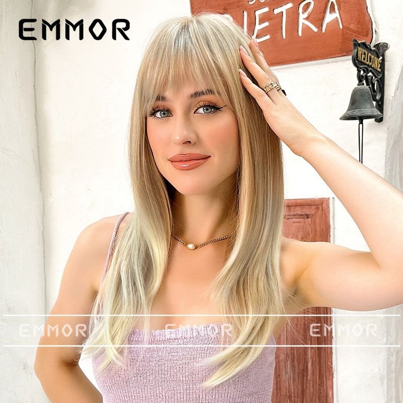 Women Fashionable Long Straight Hair Wig With Bangs