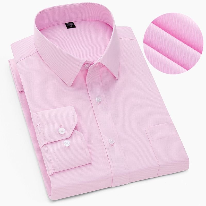 Men Fashion Casual Business Basic Solid Color Plus Size Long Sleeve Lapel Shirt