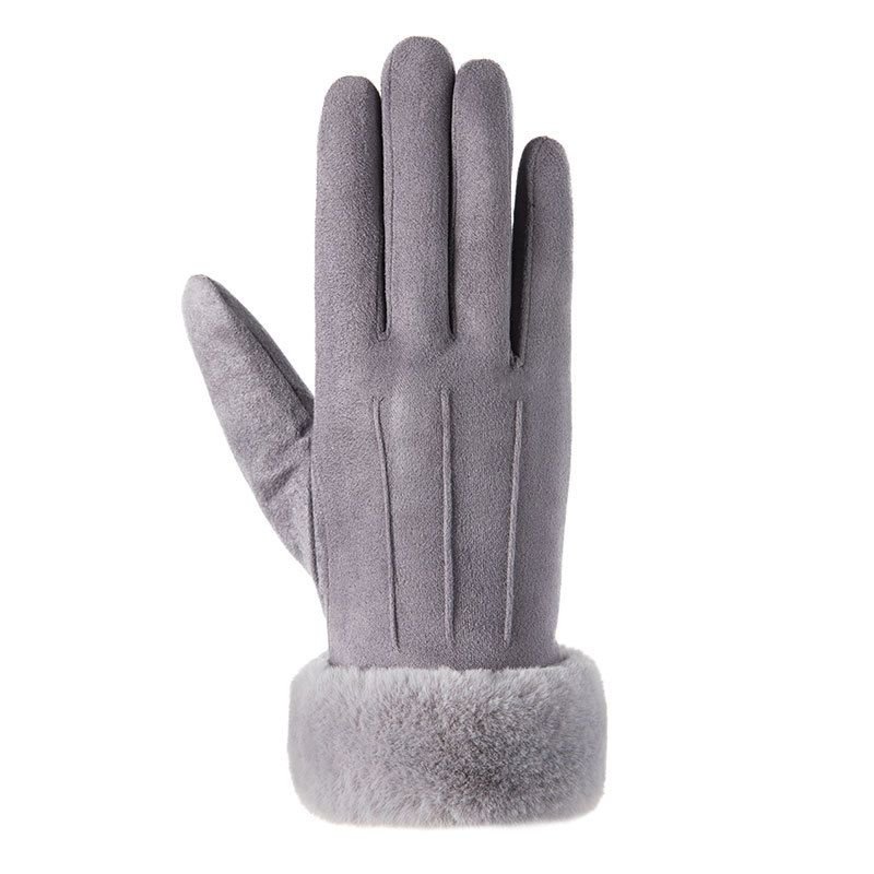 Autumn And Winter Women'S Fashion Suede Double Layer Fleece-Lined Thickened Cycling Touch Screen Gloves