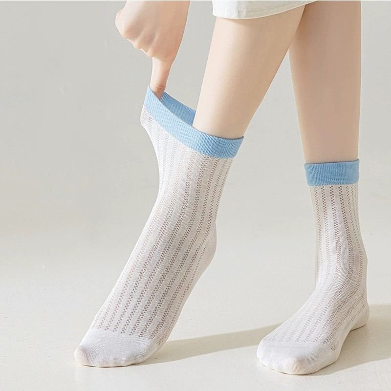 Women Summer Thin Mesh Cotton Breathable Seamless Color Matching Quarter Socks Custom