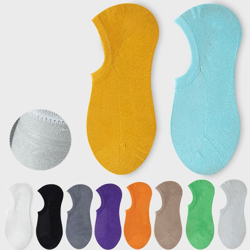 Summer Basic Men Boat Socks Non-Slip Invisible Mesh Breathable Cotton No-Show Custom Socks
