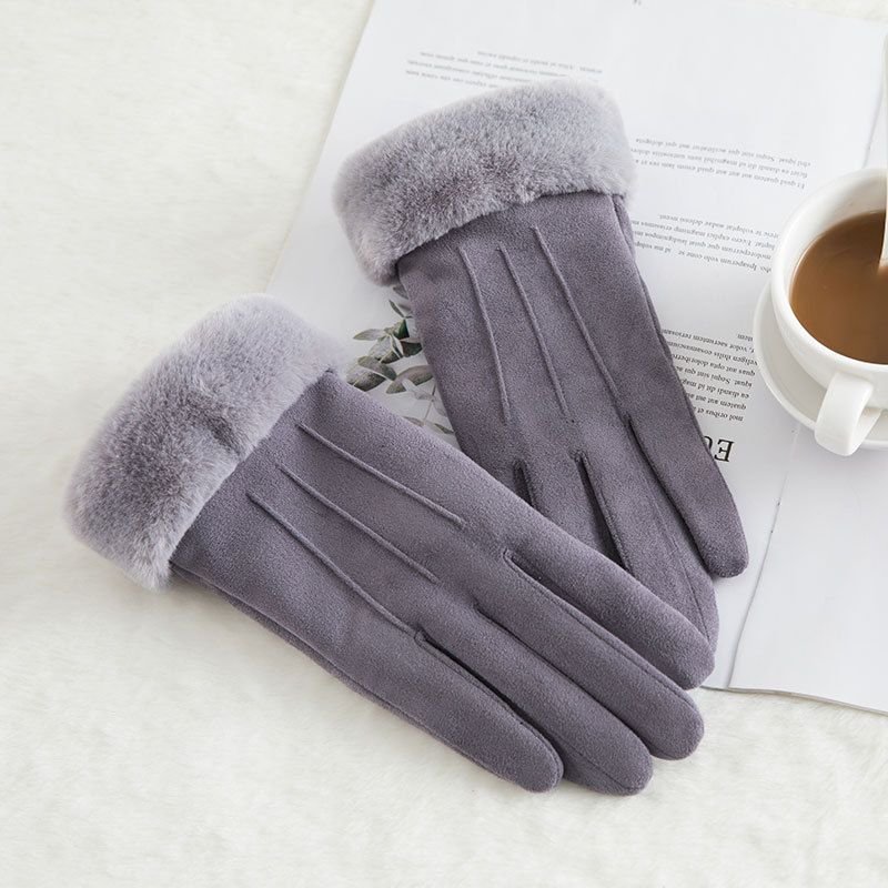 Autumn And Winter Women'S Fashion Suede Double Layer Fleece-Lined Thickened Cycling Touch Screen Gloves