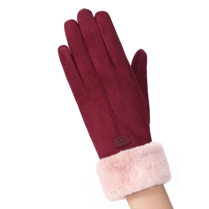 Autumn And Winter Women'S Fashion Suede Double Layer Fleece-Lined Thickened Cycling Touch Screen Gloves