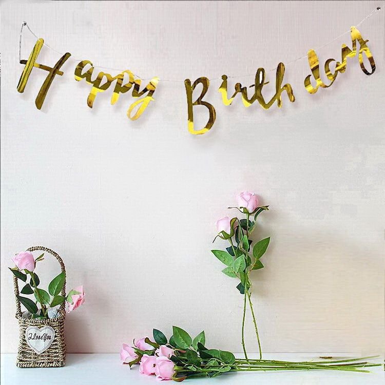 Simple Nordic Style Wavy Pattern Bronzing Birthday Party Pull Flag Pennant Banner