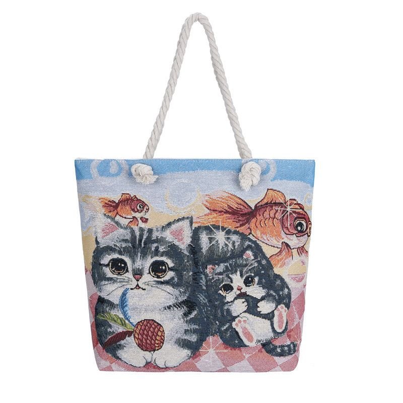 Fashion Cartoon Jacquard Canvas Tote Bag
