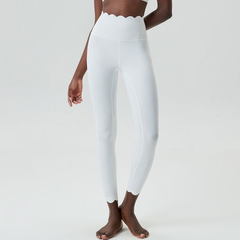 Women Casual Solid Color Small Wave Liquid Glue High Waist Tight Quick-Dry Yoga Pants