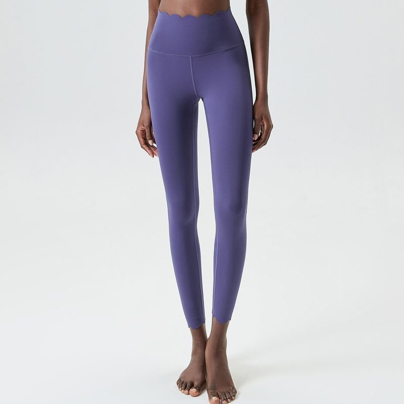 Women Casual Solid Color Small Wave Liquid Glue High Waist Tight Quick-Dry Yoga Pants
