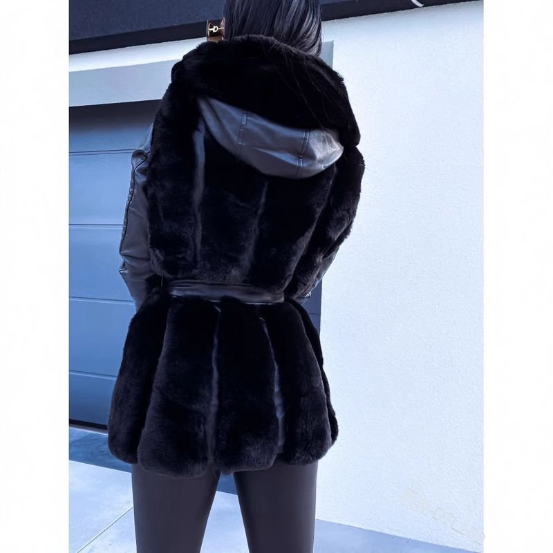 Plus Size Faux Fur Coat Women Winter Warm Hooded Solid Color Plush Zipper Jacket Coat