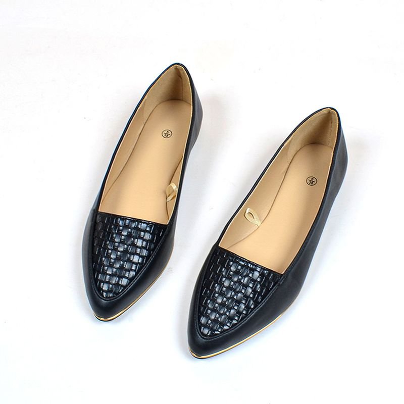 Women Casual Elegant Pointed Toe Flat Woven Grain PU Flat Loafers Work Shoes