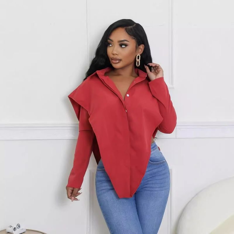 Women Fashion Sexy V-Neck Long Sleeve Show Waist Shirt
