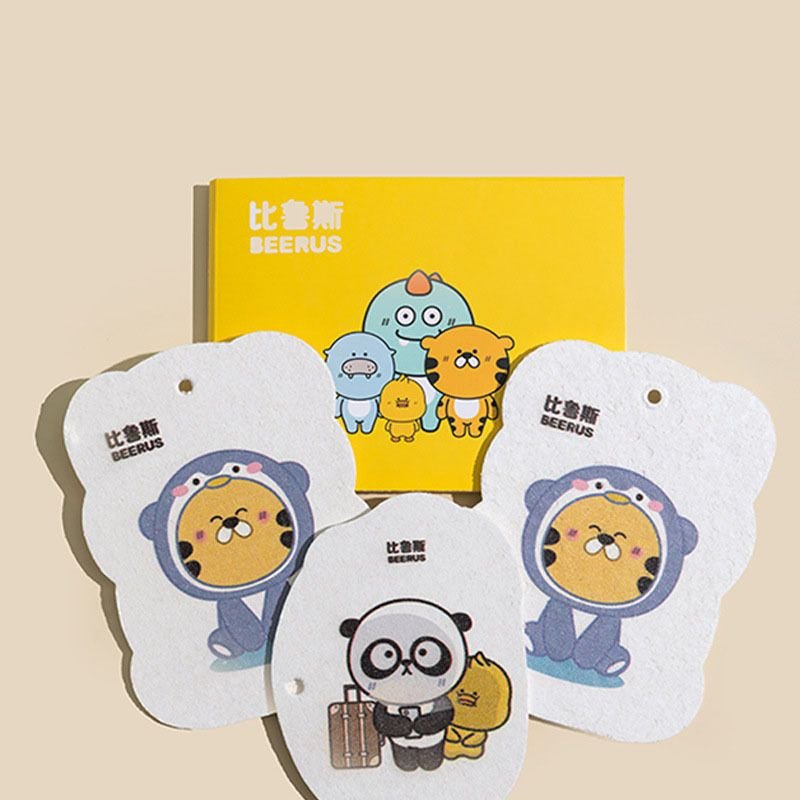 Fashion Creative Compressed Dishwashing Wood Pulp Cotton Cartoon Sponge Brush