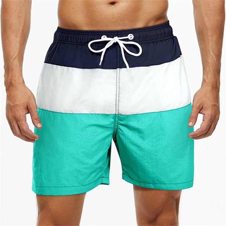 M-3XL Men Fashion Color Blocking Patchwork Loose Beach Shorts