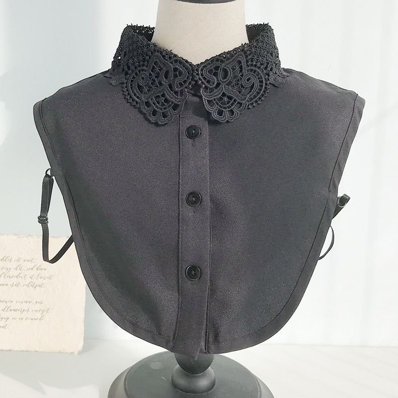 Women Fashion Solid Color Shirt Plaid Lace Fake Collar