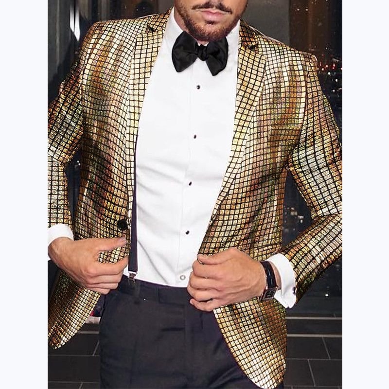 Men Fashion Casual Convection Perm Plid Long Sleeve Lapel Suit