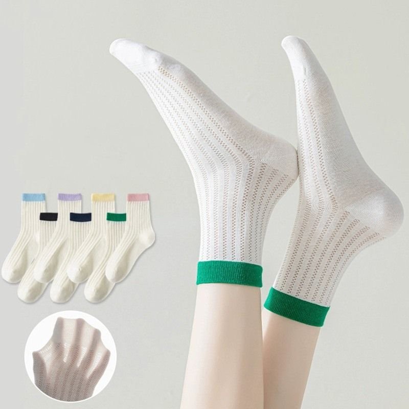 Women Summer Thin Mesh Cotton Breathable Seamless Color Matching Quarter Socks Custom