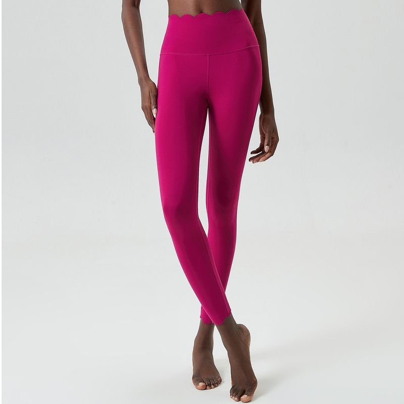 Women Casual Solid Color Small Wave Liquid Glue High Waist Tight Quick-Dry Yoga Pants