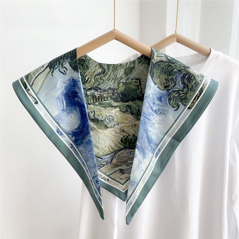 Women Fashion Landscape Print Triangle Scarf Shawl