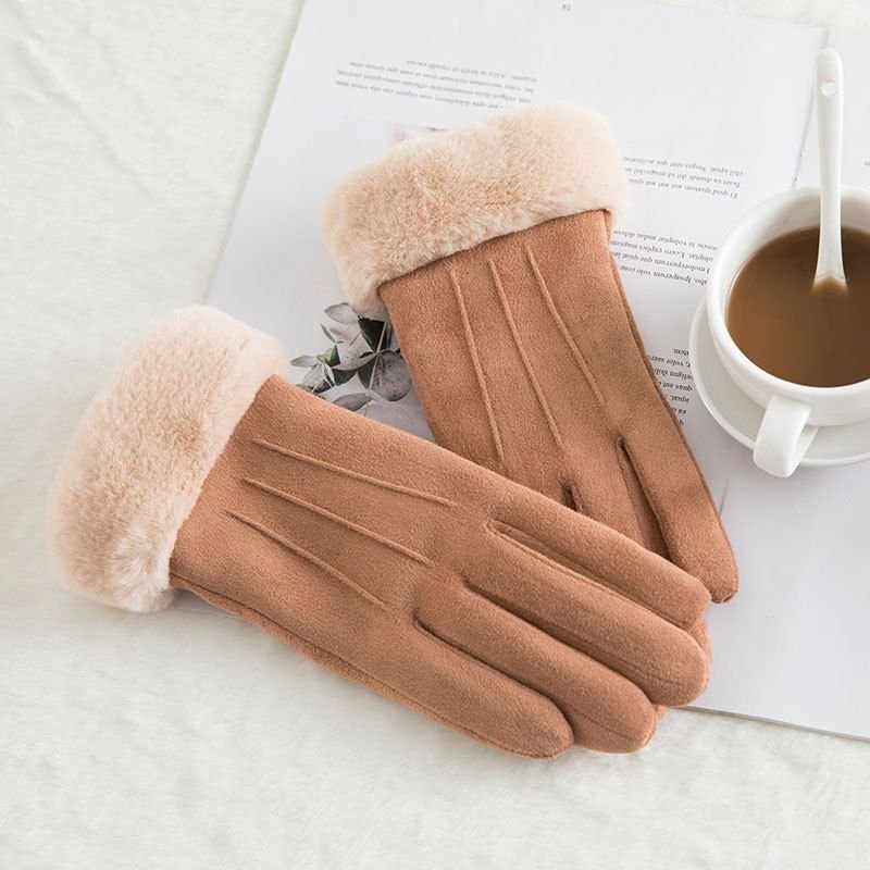Autumn And Winter Women'S Fashion Suede Double Layer Fleece-Lined Thickened Cycling Touch Screen Gloves