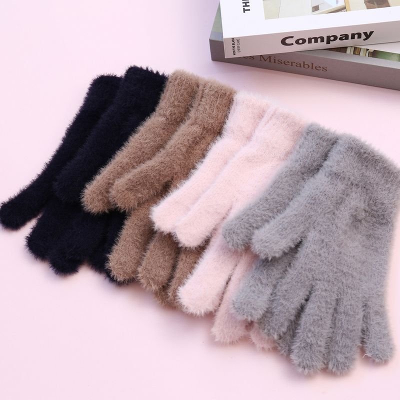 Autumn And Winter Women Fashion Solid Color Warm Plush Riding Gloves