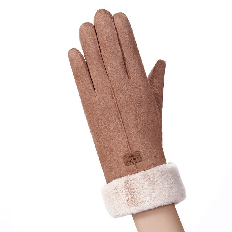 Autumn And Winter Women'S Fashion Suede Double Layer Fleece-Lined Thickened Cycling Touch Screen Gloves