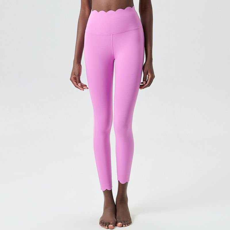 Women Casual Solid Color Small Wave Liquid Glue High Waist Tight Quick-Dry Yoga Pants