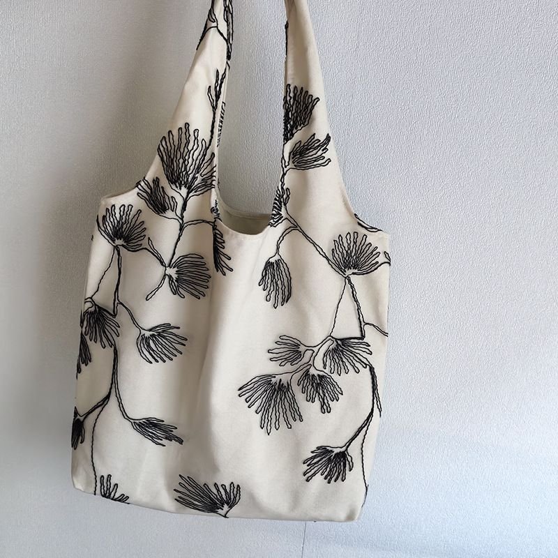 Women Fashion Creative Embroidered Black Butterfly Lace Large Capacity Canvas Tote Bag