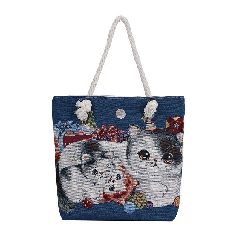 Fashion Cartoon Jacquard Canvas Tote Bag