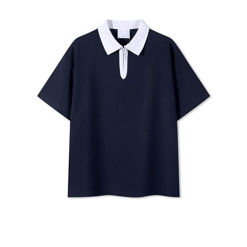 Half Zipper Men Short-Sleeved Casual Color-Matching Raglan Shoulder Sleeve Polo Shirt Custom
