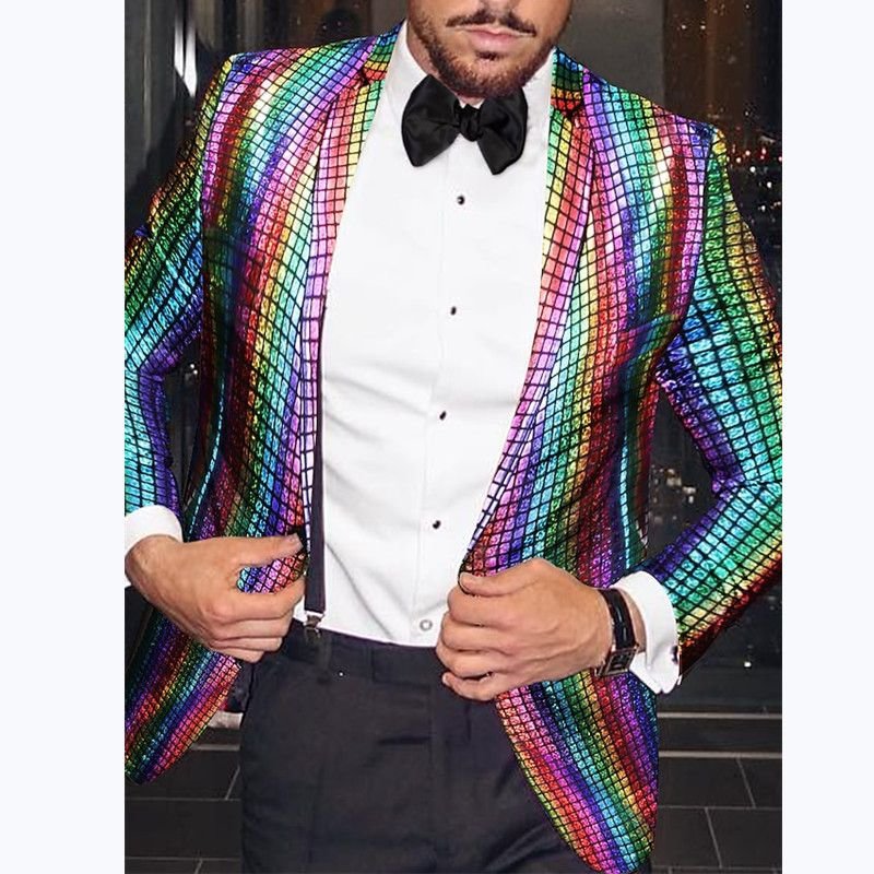 Men Fashion Casual Convection Perm Plid Long Sleeve Lapel Suit