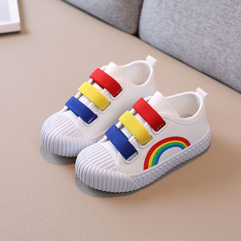 Kids Boys Girls Casual Cute Rainbow Color Velcro Flat Canvas Sneakers