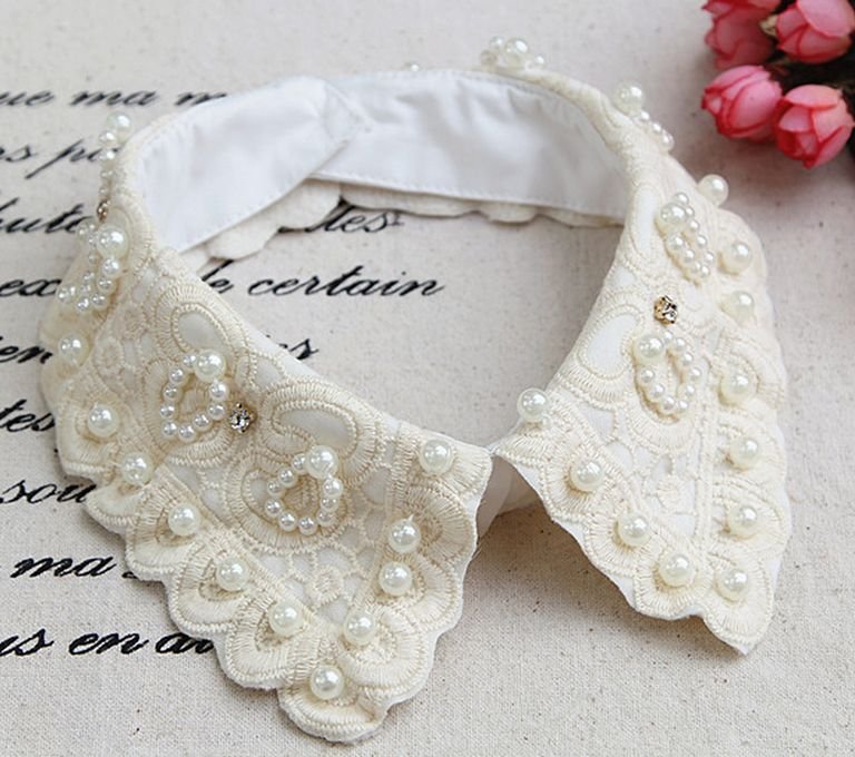 Fashion Luxury Women Winter Decorative Imitation Pearl Lace Collar