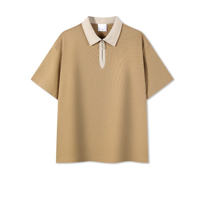 Half Zipper Men Short-Sleeved Casual Color-Matching Raglan Shoulder Sleeve Polo Shirt Custom