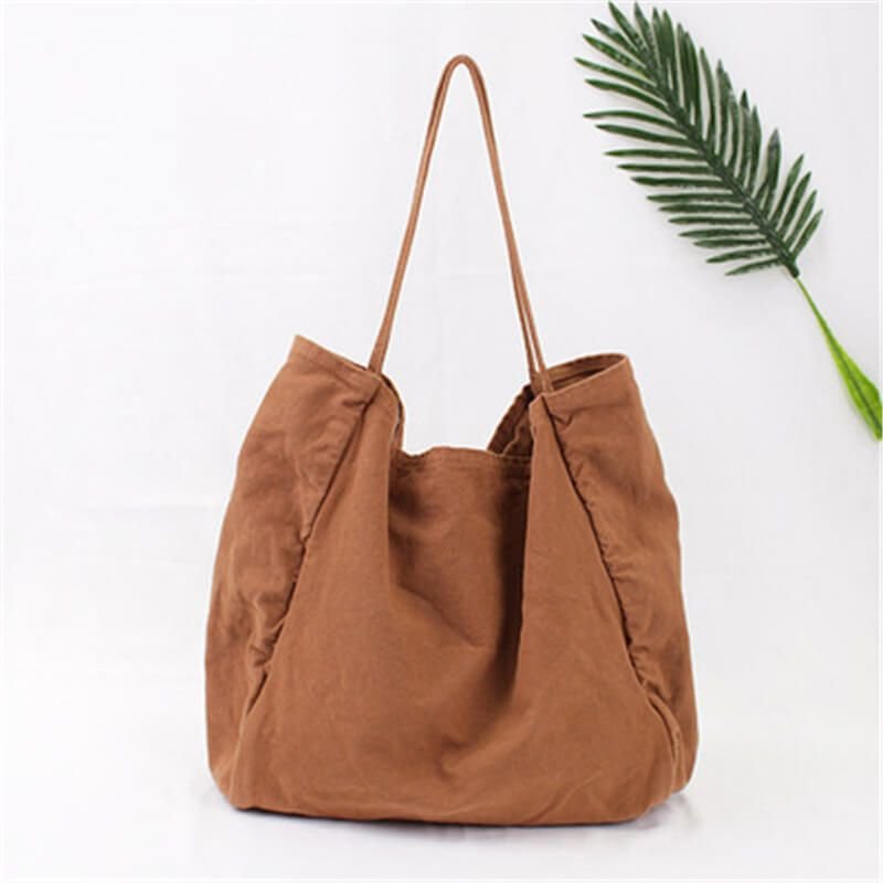 Women Solid Color Large Capacity Canvas Shopping Bag