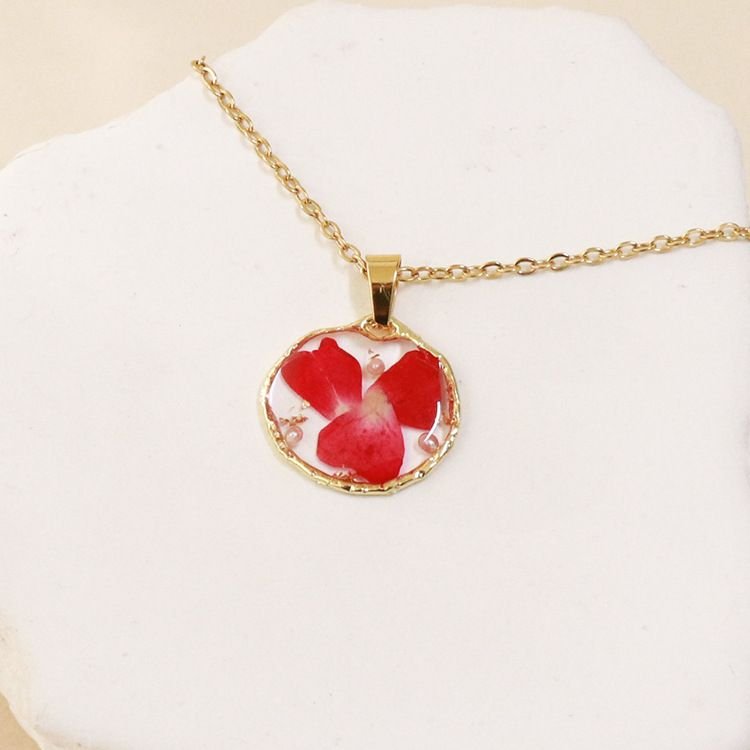 Summer Women Fashion Multicolor Dried Flower Hand Drop Glue Pendant Necklace 6-Bag
