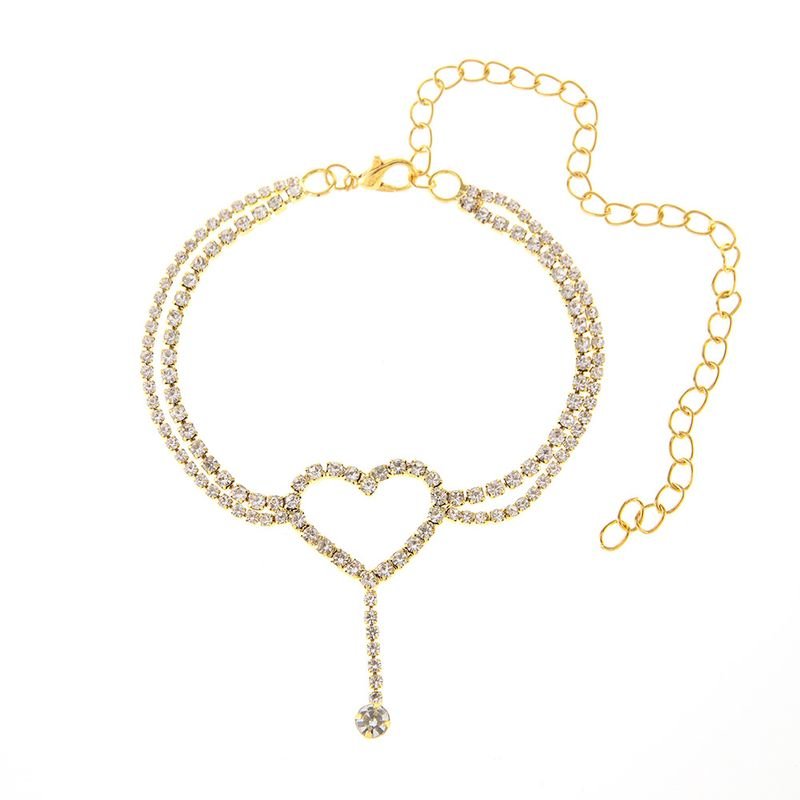 Women Fashion Multi-Layer Heart-Shaped Rhinestone Anklet