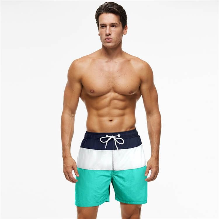 M-3XL Men Fashion Color Blocking Patchwork Loose Beach Shorts